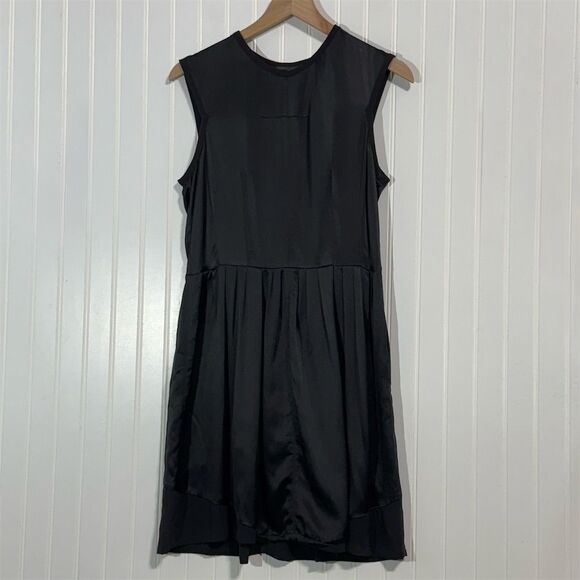 Proenza Schouler Black Silk Sleeveless Drop Waist Dress Sz 8 Minimalist Classic - Picture 1 of 11